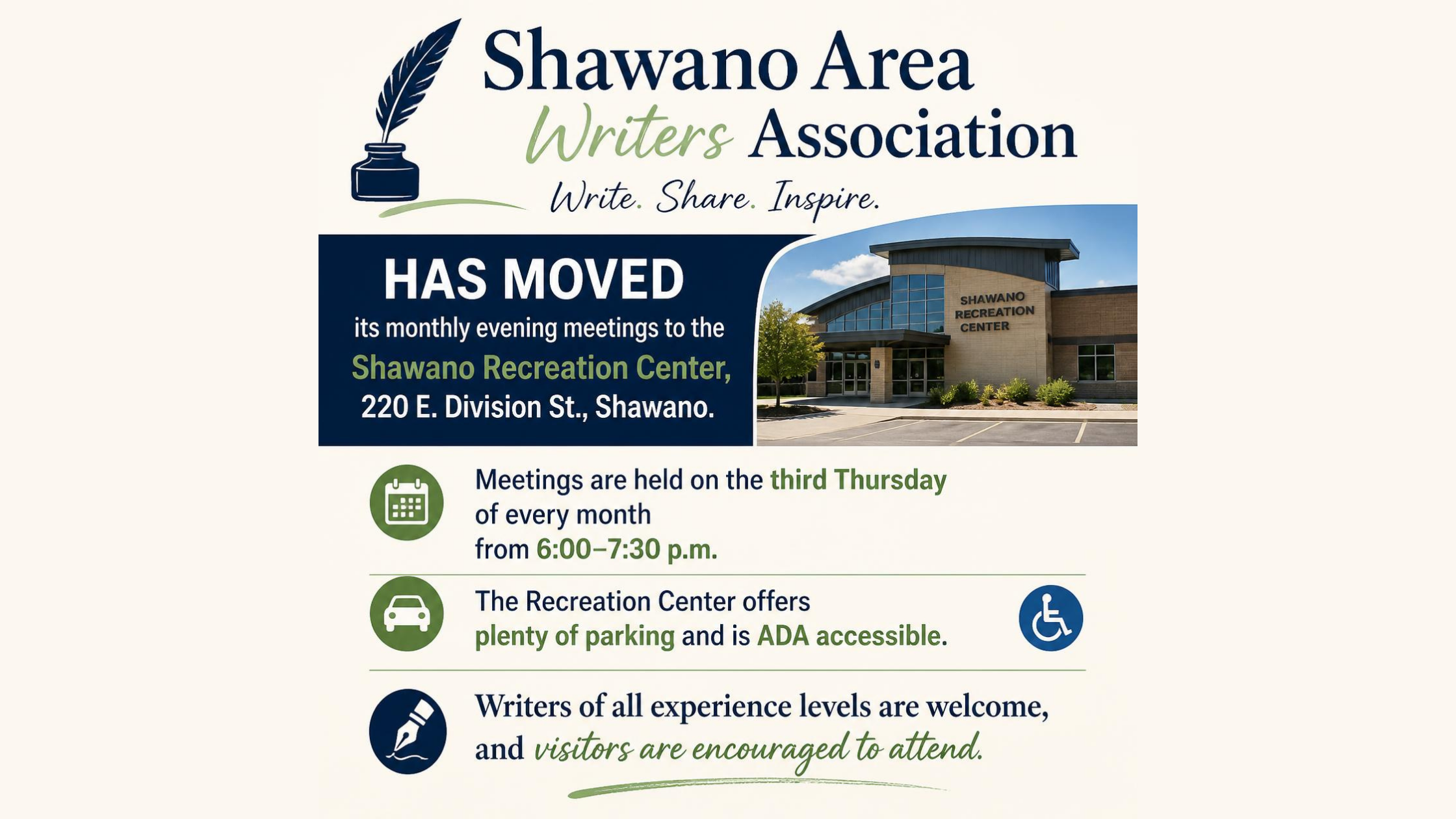 SAW Moves Monthly Meetings to Shawano Recreation Center